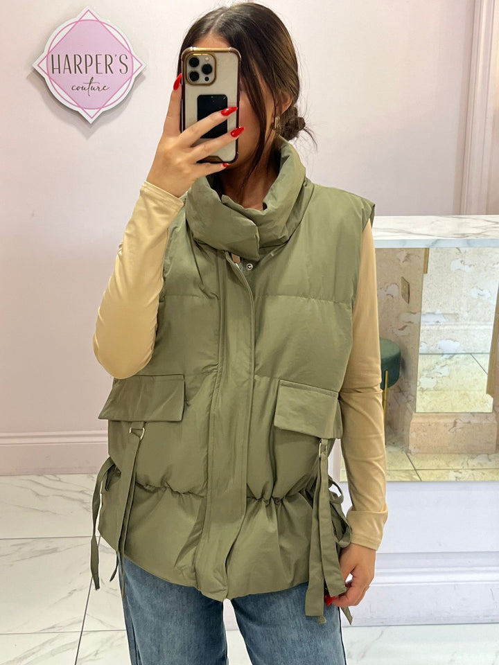 Piper Khaki Cargo Style Padded Gilet