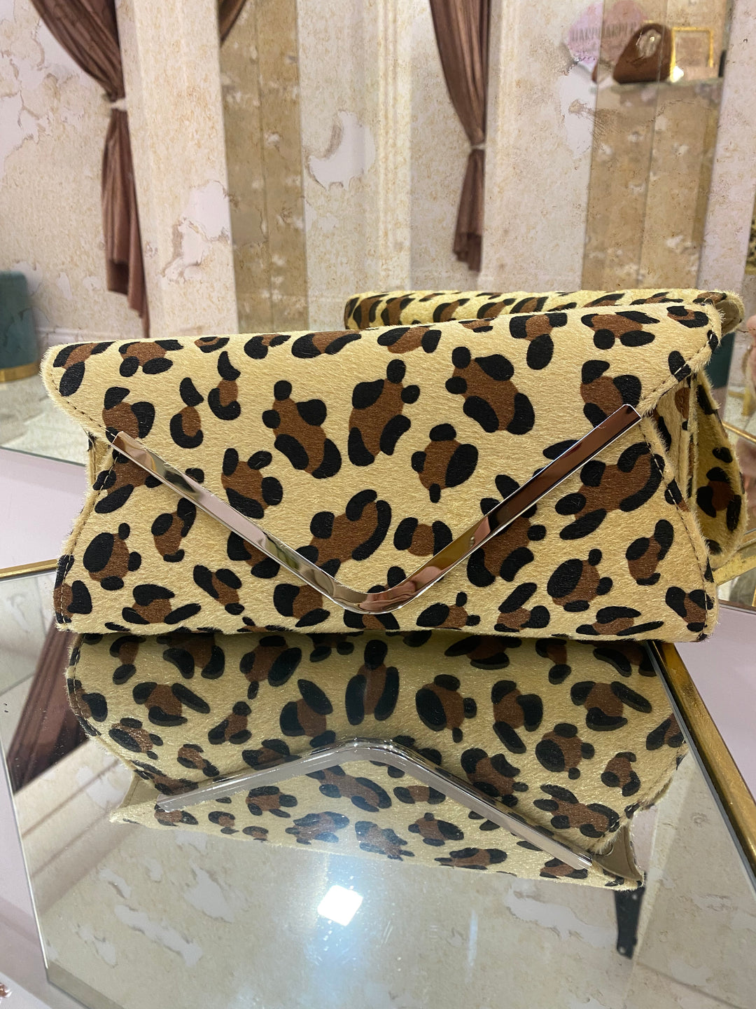 Leopard Print Envelope Clutch Bag