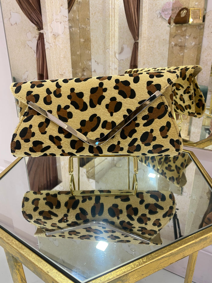 Leopard Print Envelope Clutch Bag