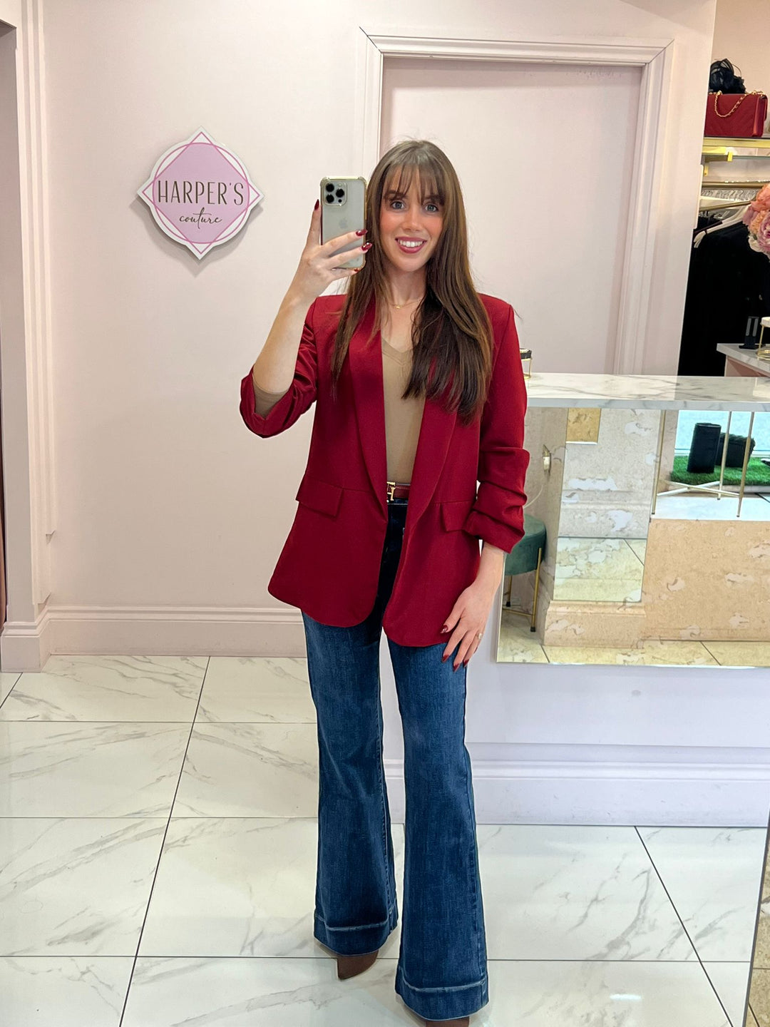 Gabby Ruched Sleeve Blazer