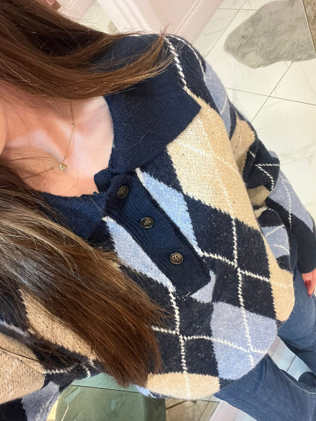 Nelly Multicolour Argyle Chunky Knit Jumper