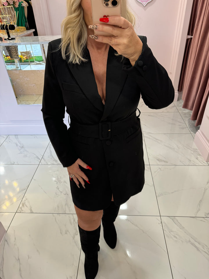 Lorna Black Belted Blazer Dress