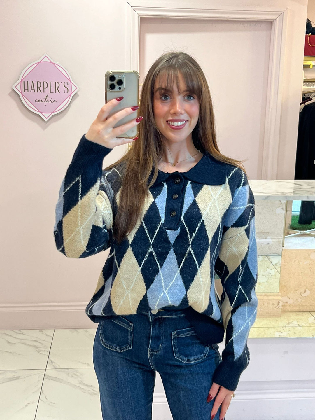 Nelly Multicolour Argyle Chunky Knit Jumper