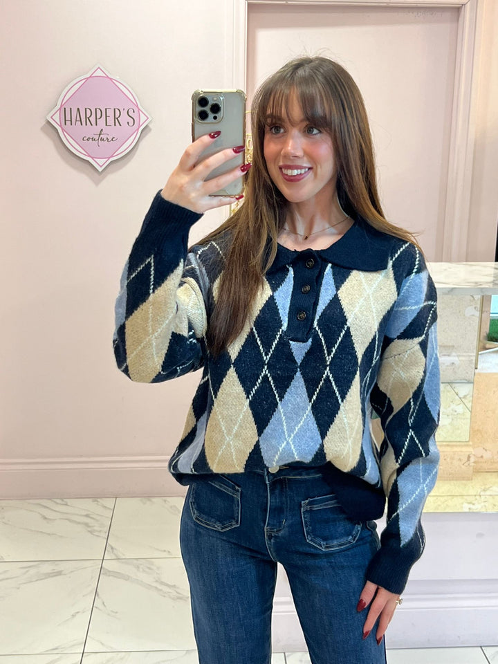 Nelly Multicolour Argyle Chunky Knit Jumper