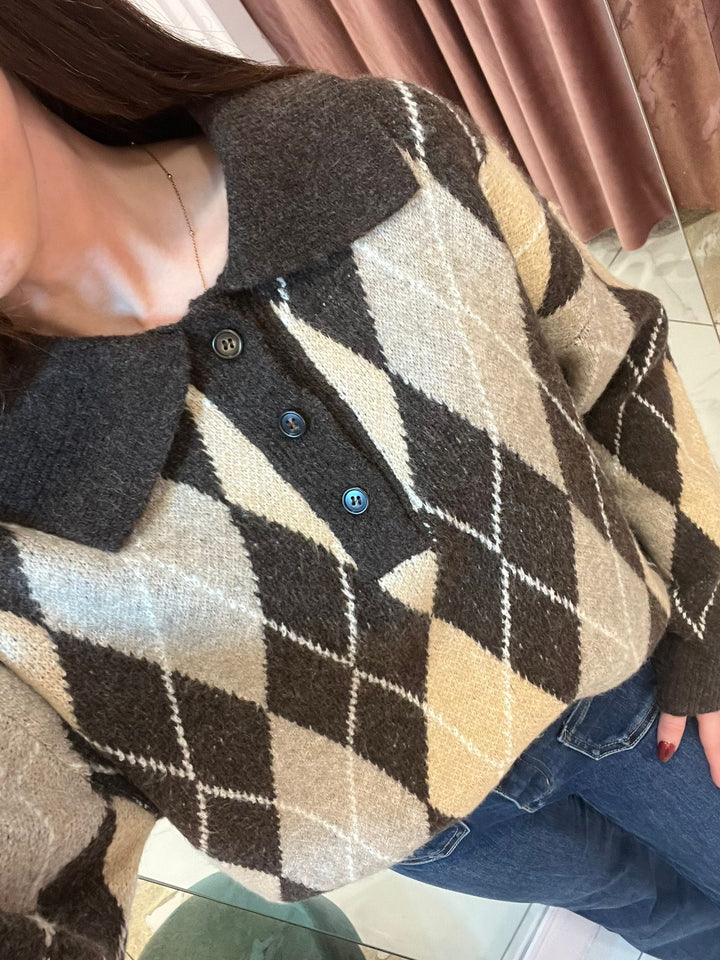 Nelly Multicolour Argyle Chunky Knit Jumper