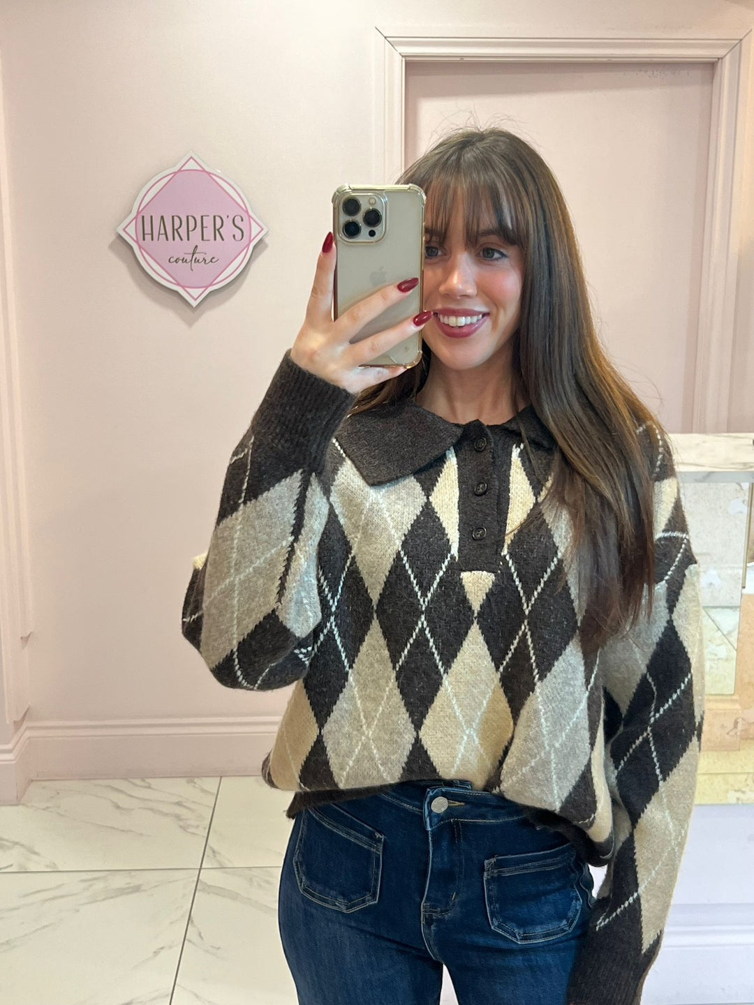 Nelly Multicolour Argyle Chunky Knit Jumper