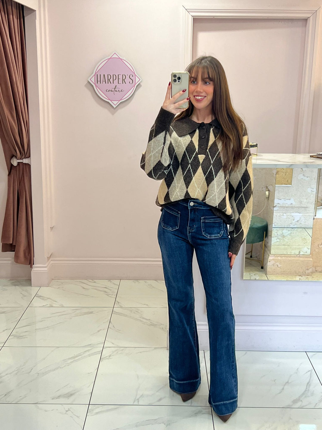 Nelly Multicolour Argyle Chunky Knit Jumper