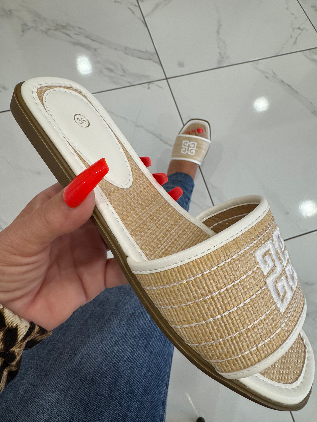 Libby Beige & White Inspired Sandal