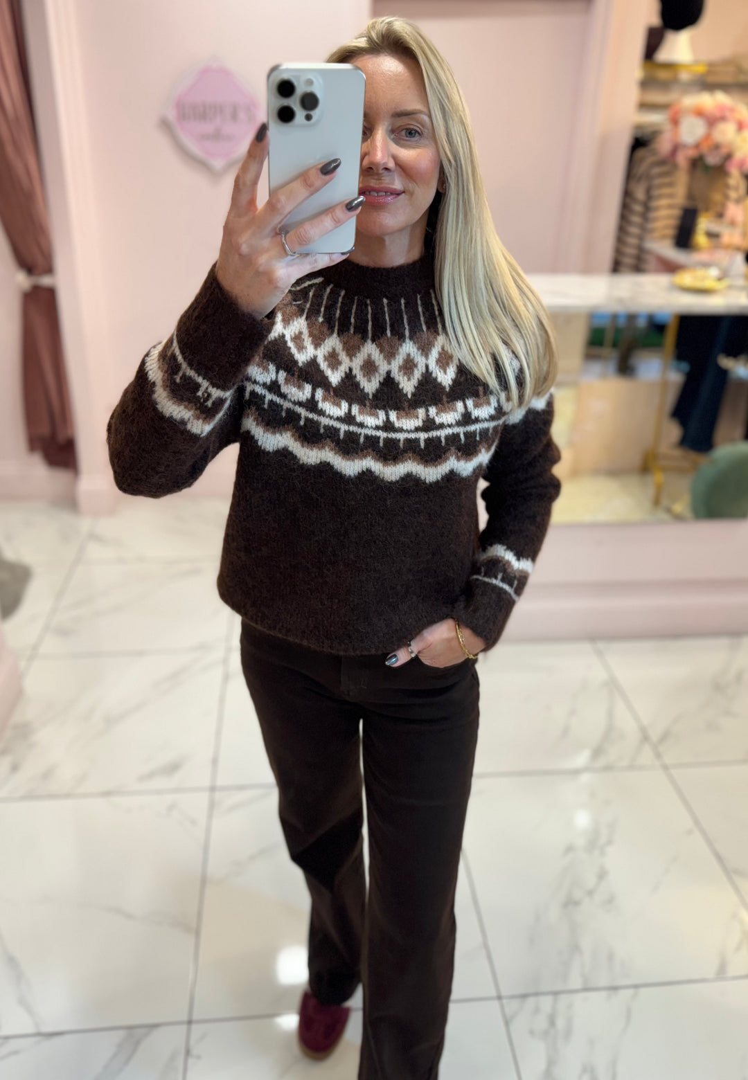 Fern Chocolate Apres Ski Knit Jumper