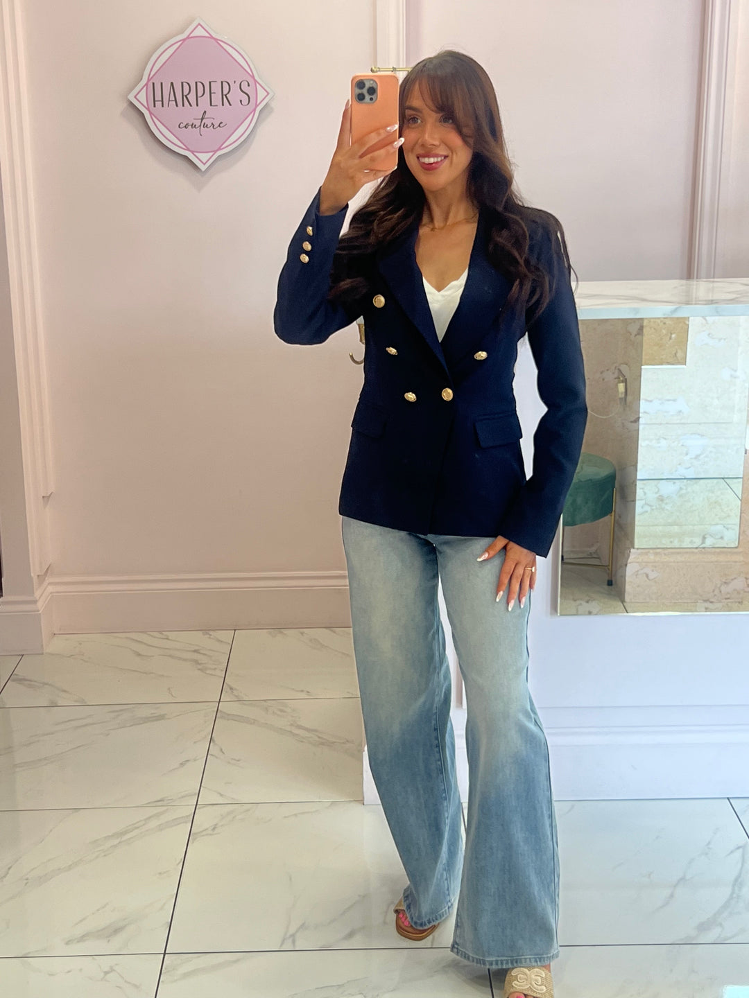 Alena Navy Gold Button Inspired Blazer
