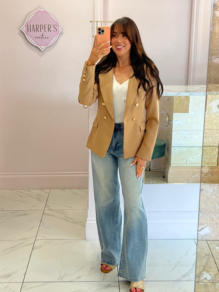 Alena Camel Gold Button Inspired Blazer