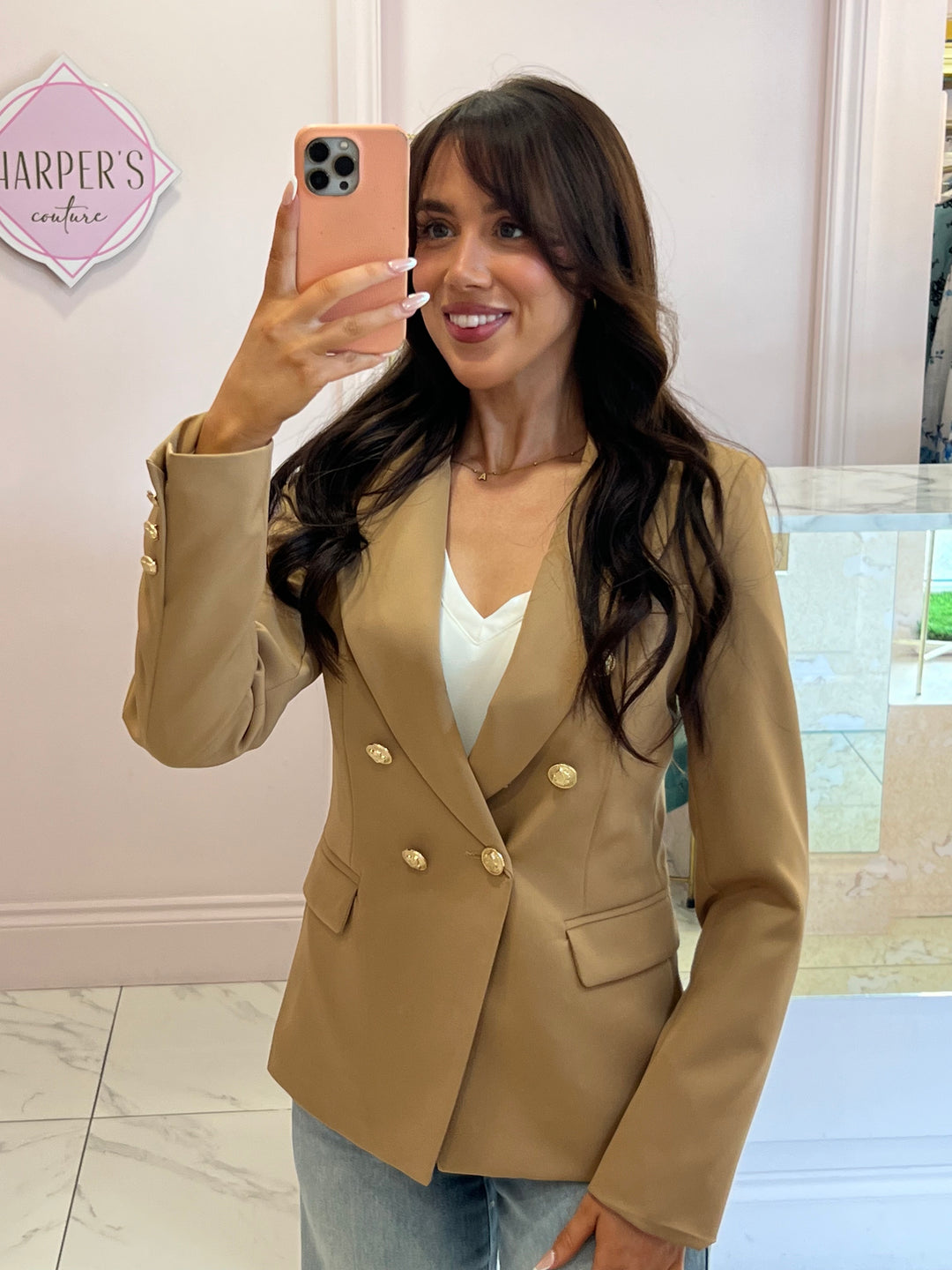 Alena Camel Gold Button Inspired Blazer