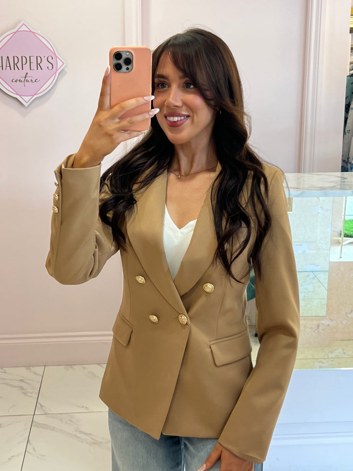 Alena Camel Gold Button Inspired Blazer