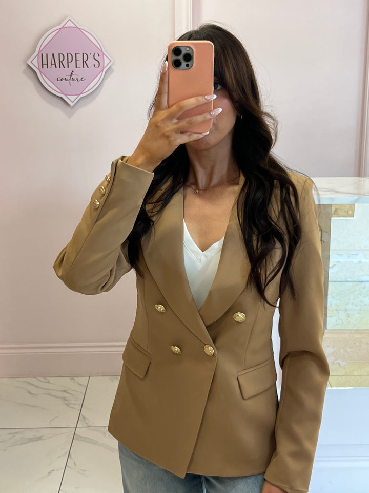 Alena Camel Gold Button Inspired Blazer