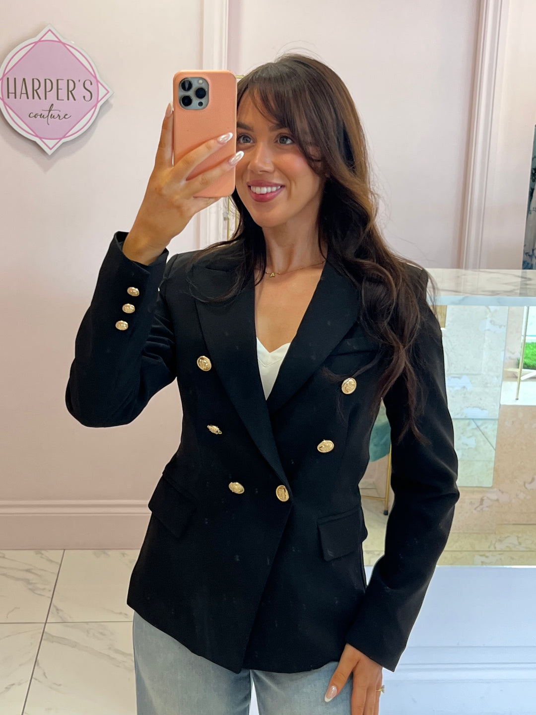 Alena Black Gold Button Inspired Blazer