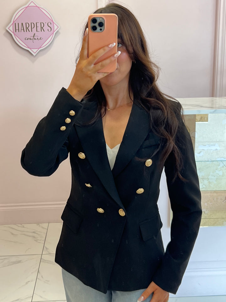 Alena Black Gold Button Inspired Blazer
