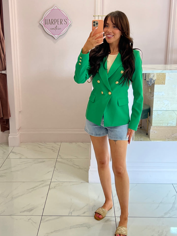 Alena Green Gold Button Inspired Blazer