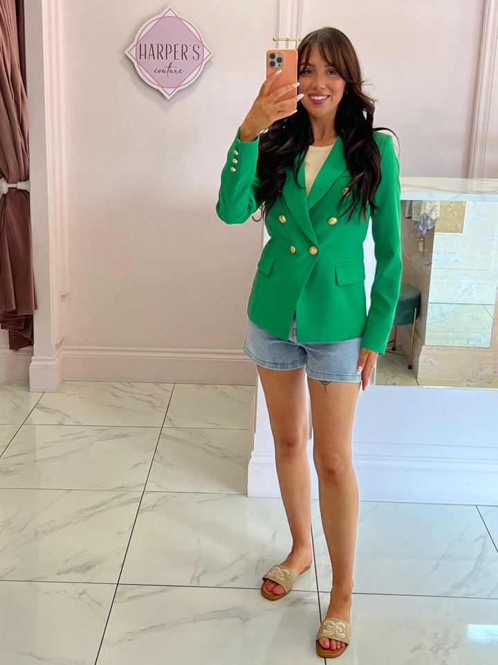 Alena Green Gold Button Inspired Blazer