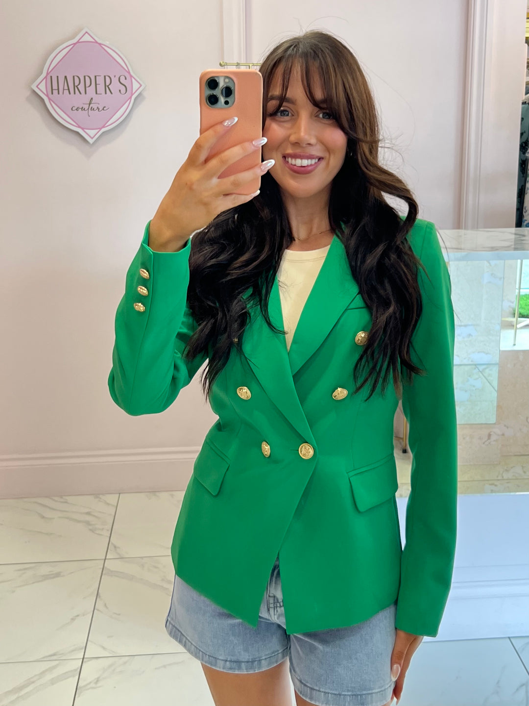 Alena Green Gold Button Inspired Blazer