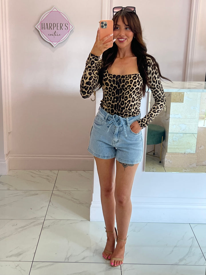 Olivia Leopard Print Long Sleeve Double Layer Top