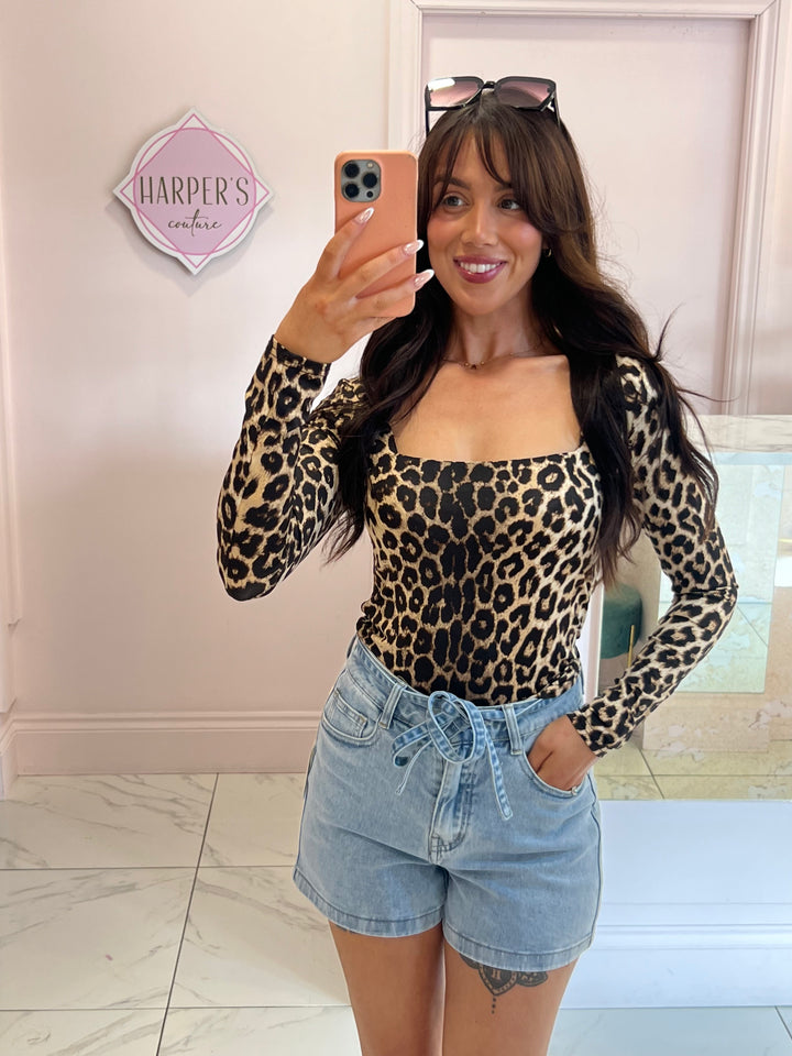 Olivia Leopard Print Long Sleeve Double Layer Top