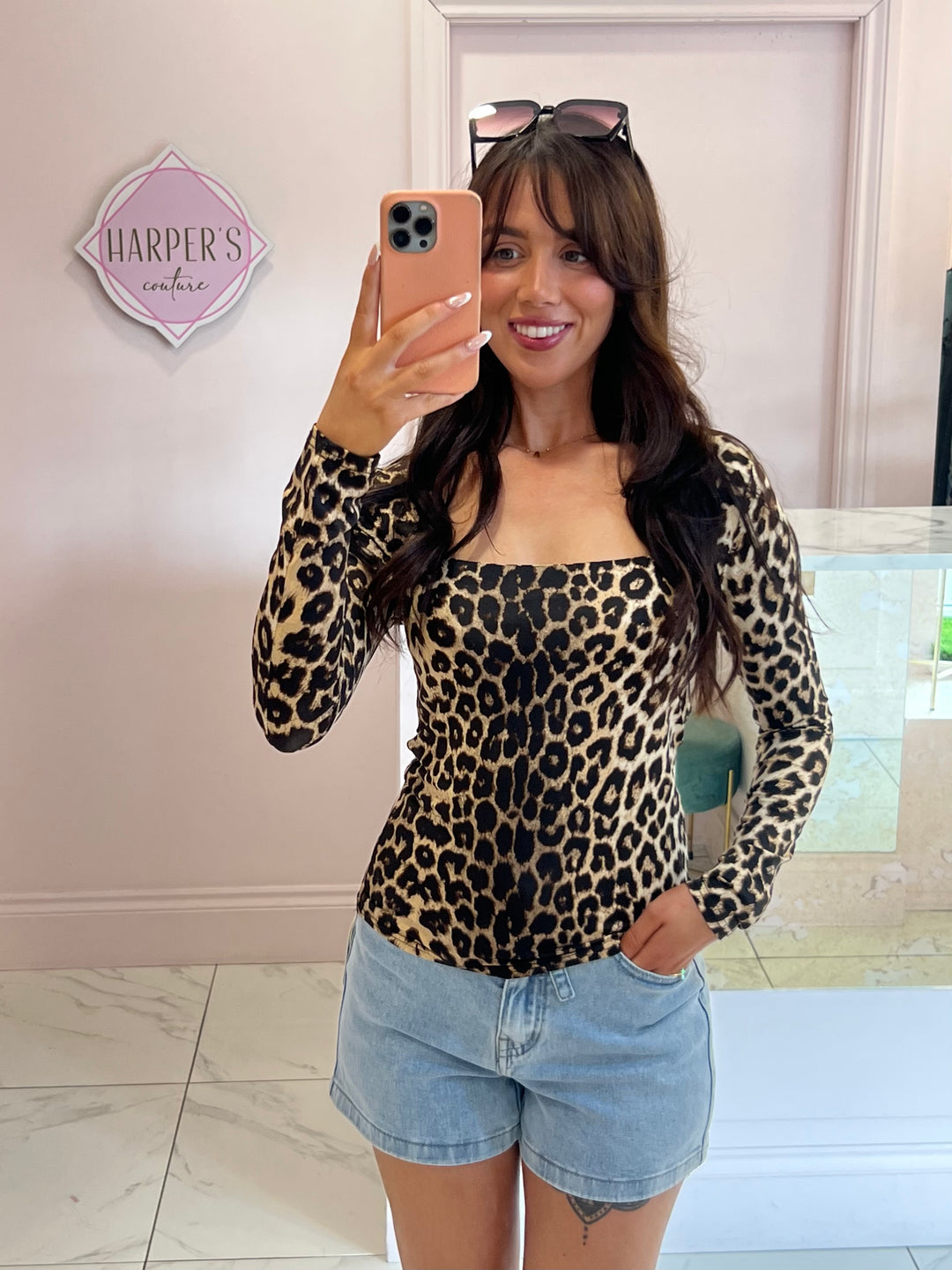 Olivia Leopard Print Long Sleeve Double Layer Top