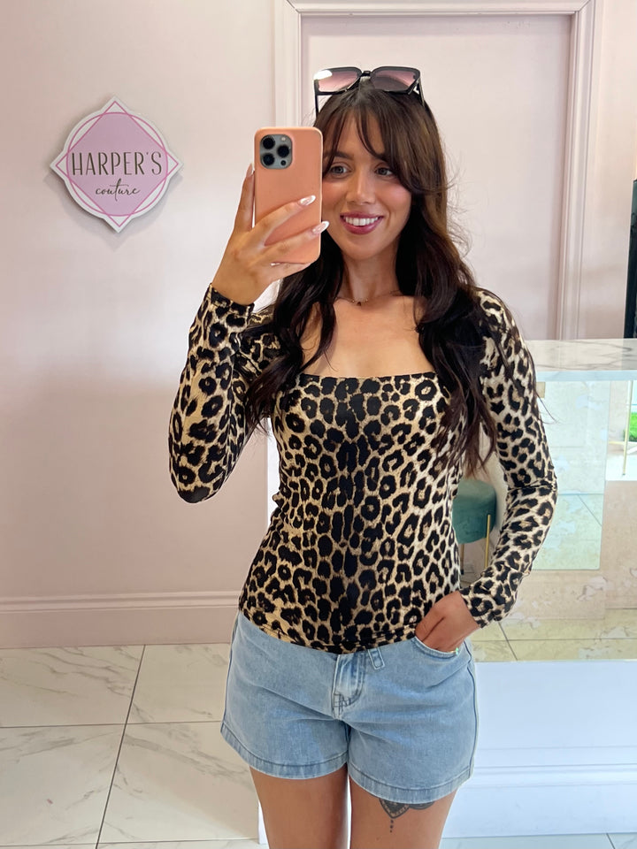 Olivia Leopard Print Long Sleeve Double Layer Top