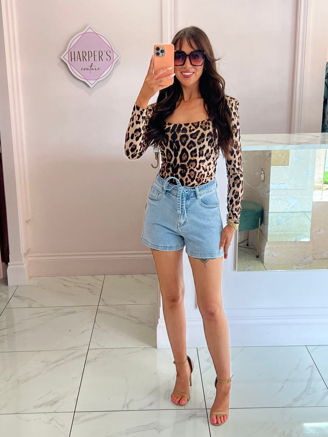 Rhea Leopard Print Shoulder Pad Bodysuit