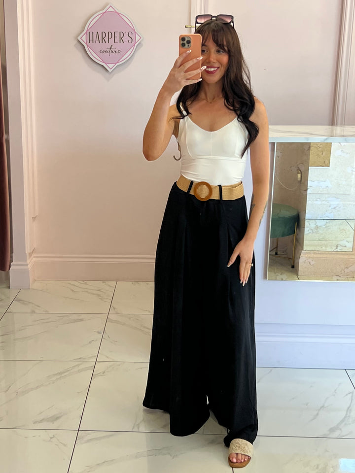 Adrianna Black Wide Leg Belted Trousers  on
