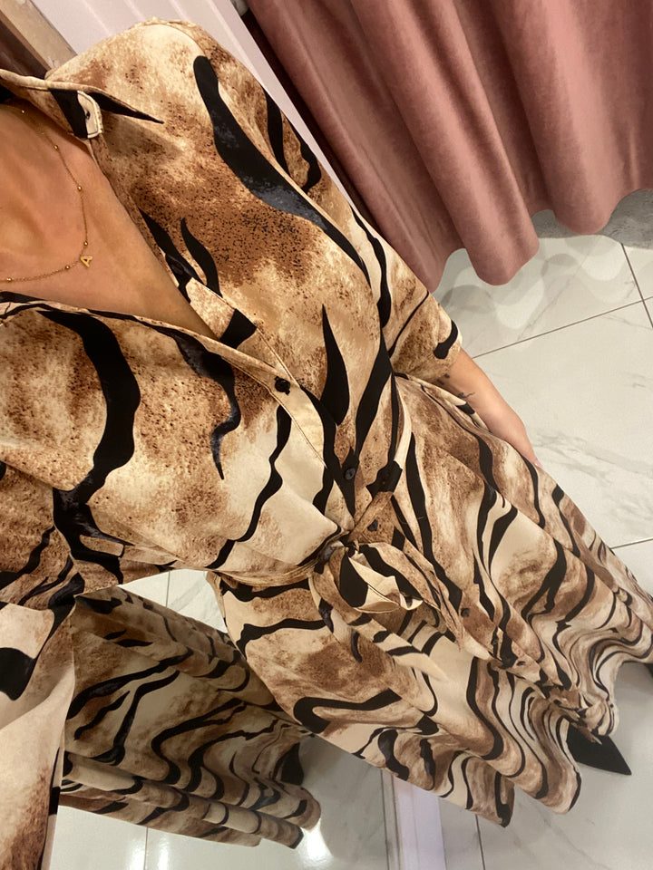 Tina Tiger Print Midi Shirt Dress