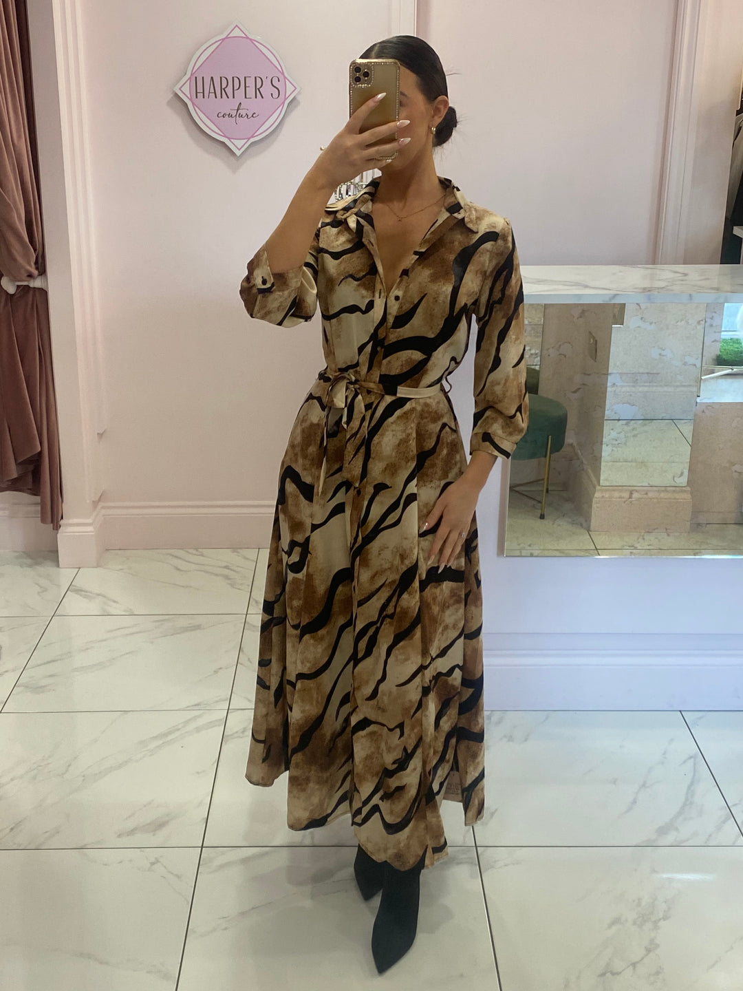 Tina Tiger Print Midi Shirt Dress