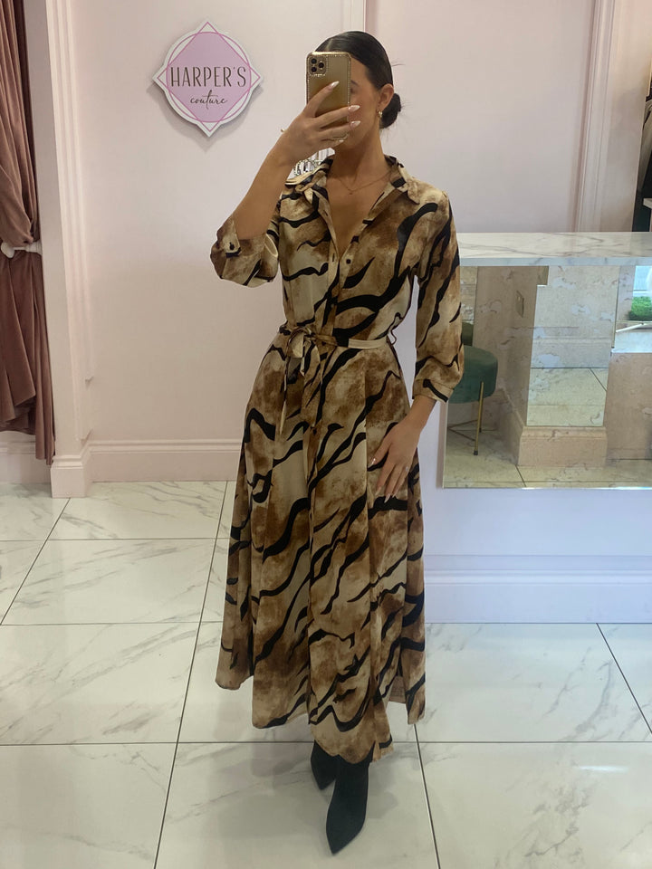 Tina Tiger Print Midi Shirt Dress