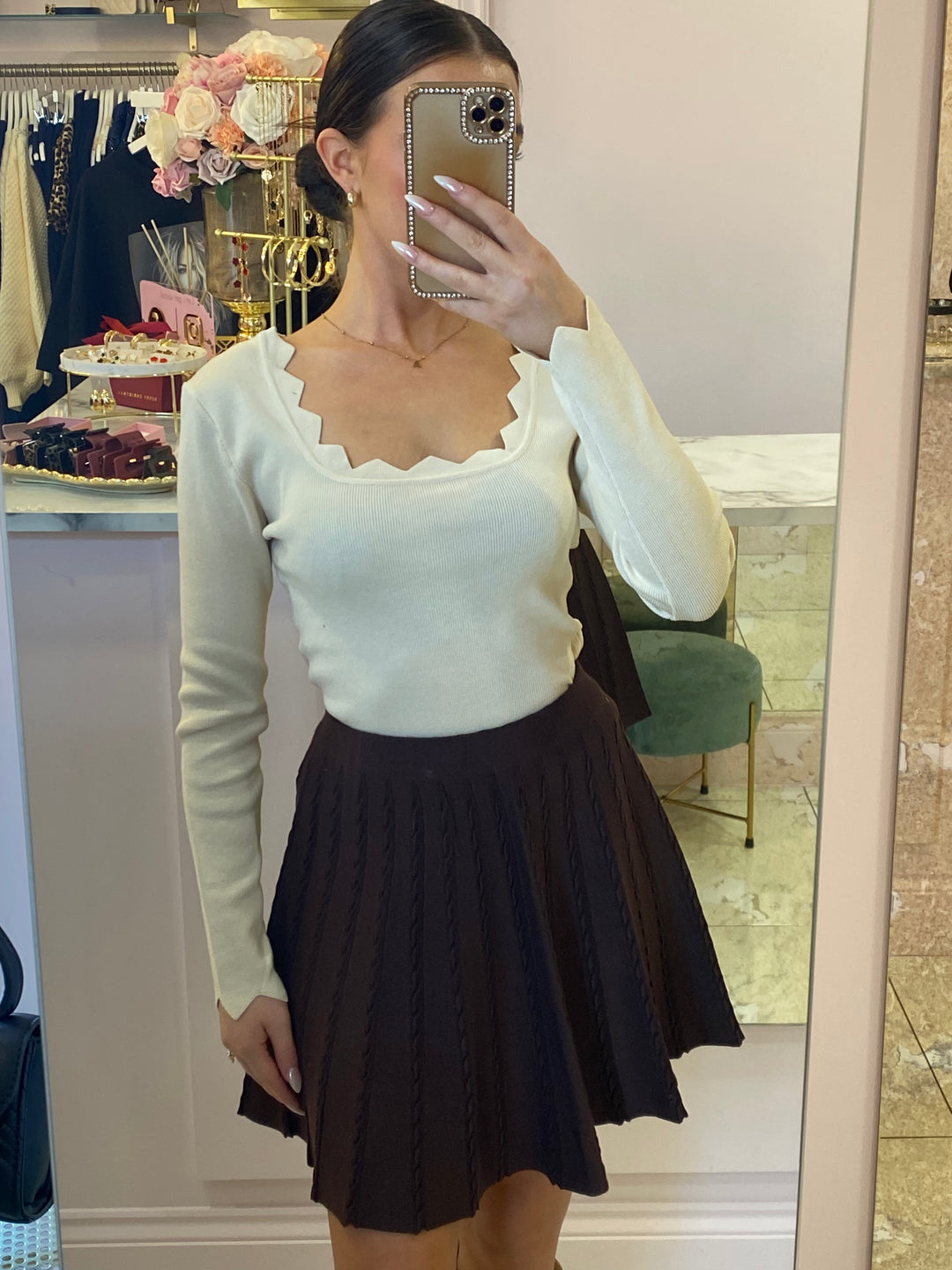 Jade Cable Knit Skater Skirt