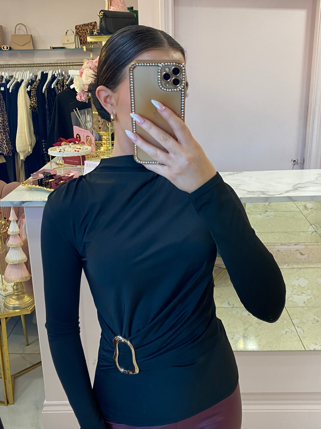 Dolce Buckle Long Sleeve Top