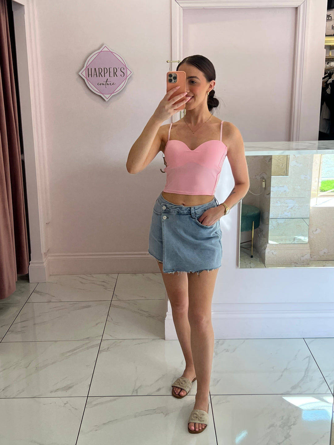 Becky Pink Stretch Detail Vest Top