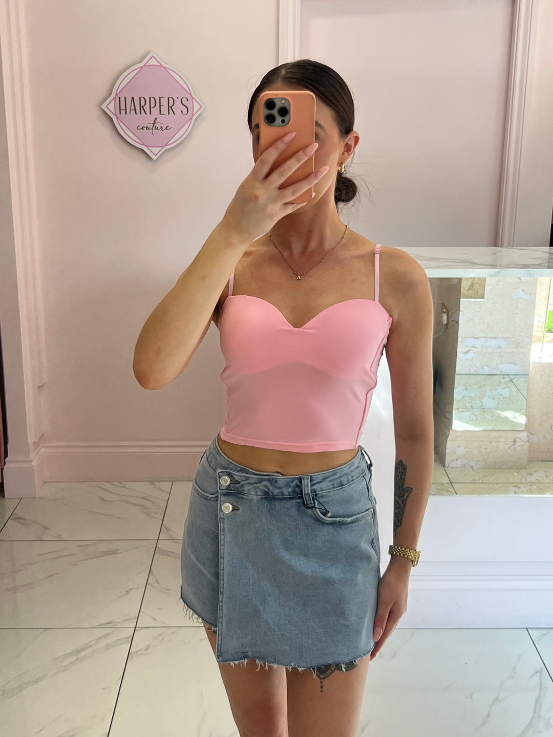 Becky Pink Stretch Detail Vest Top