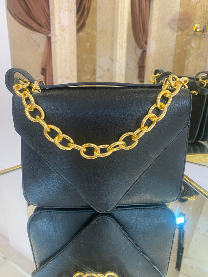 Tyler Black Envelope Bag With Gold Chain