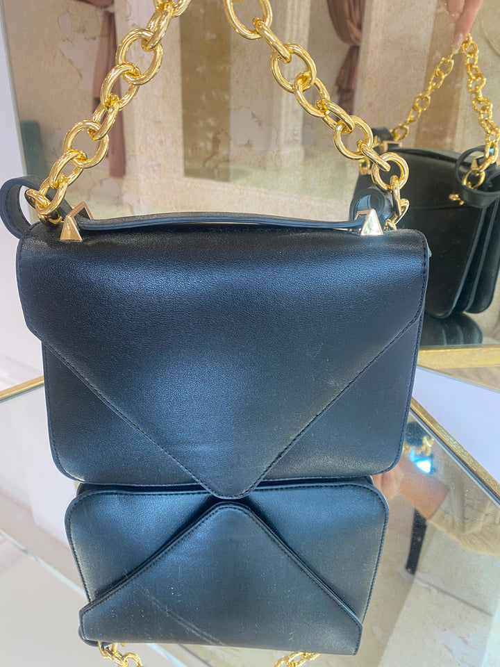 Tyler Black Envelope Bag With Gold Chain