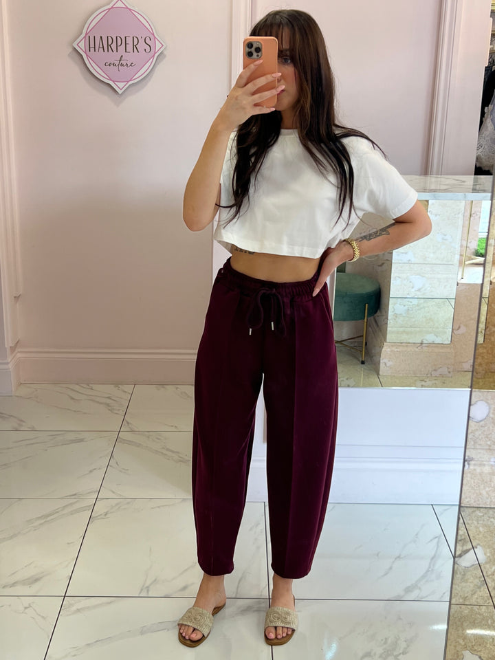 Evie Burgundy Super Soft Seam Front Tapered Trousers