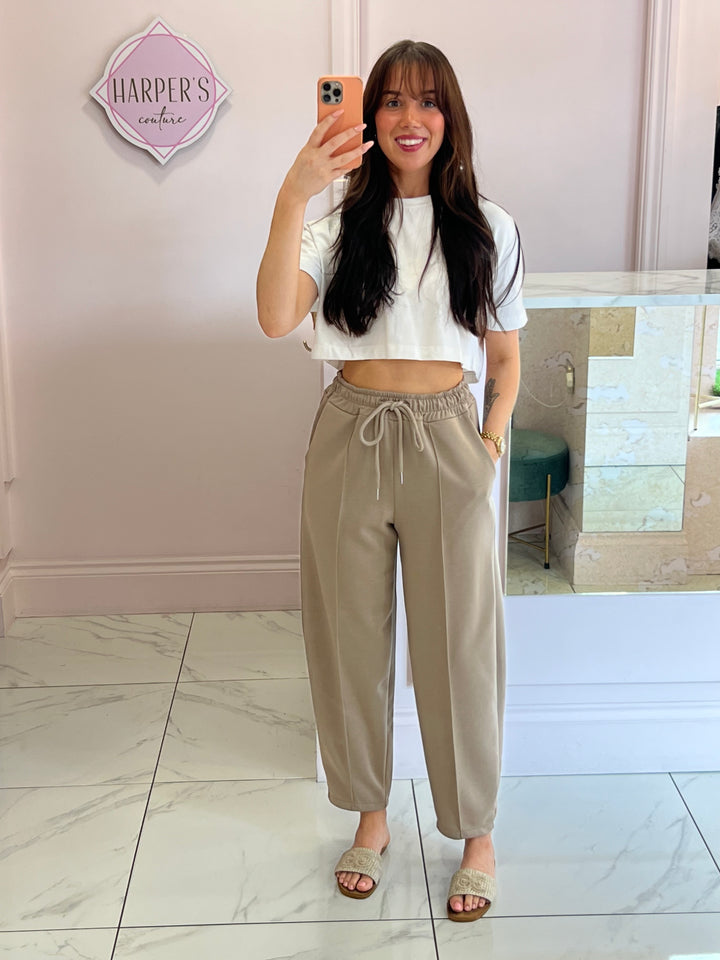Evie Taupe Super Soft Seam Front Tapered Trousers