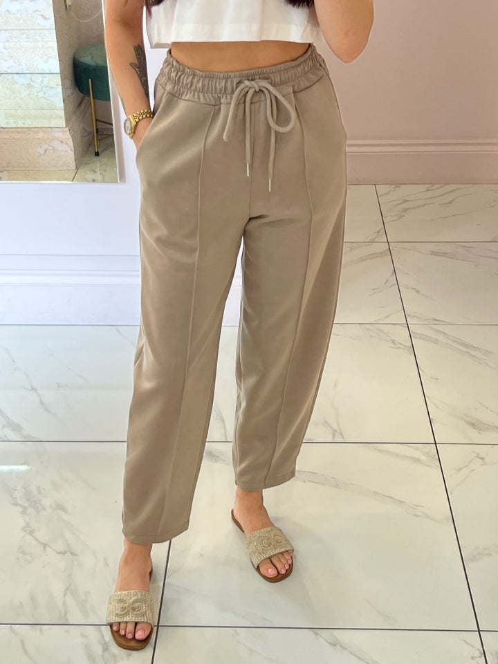 Evie Taupe Super Soft Seam Front Tapered Trousers