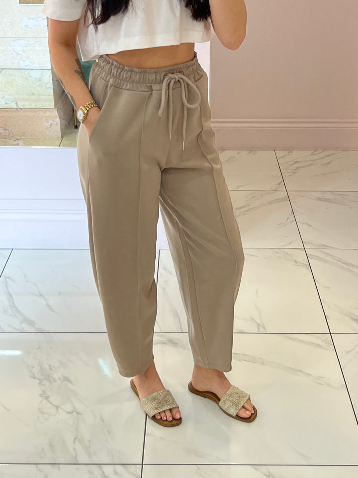 Evie Taupe Super Soft Seam Front Tapered Trousers