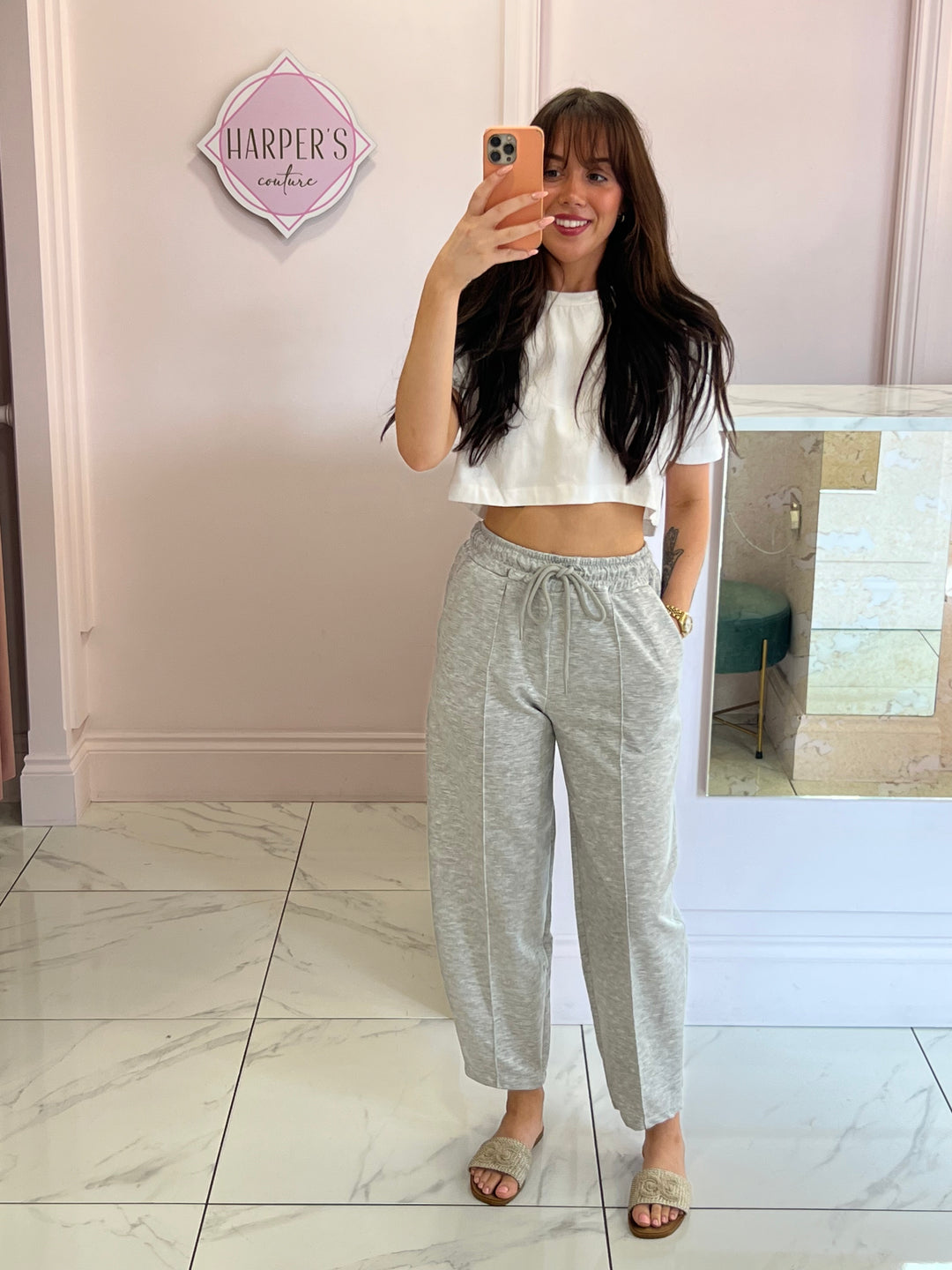 Evie Grey Super Soft Seam Front Tapered Trousers