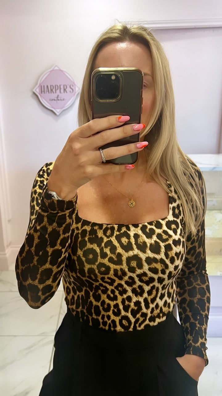 Olivia Leopard Print Long Sleeve Double Layer Top