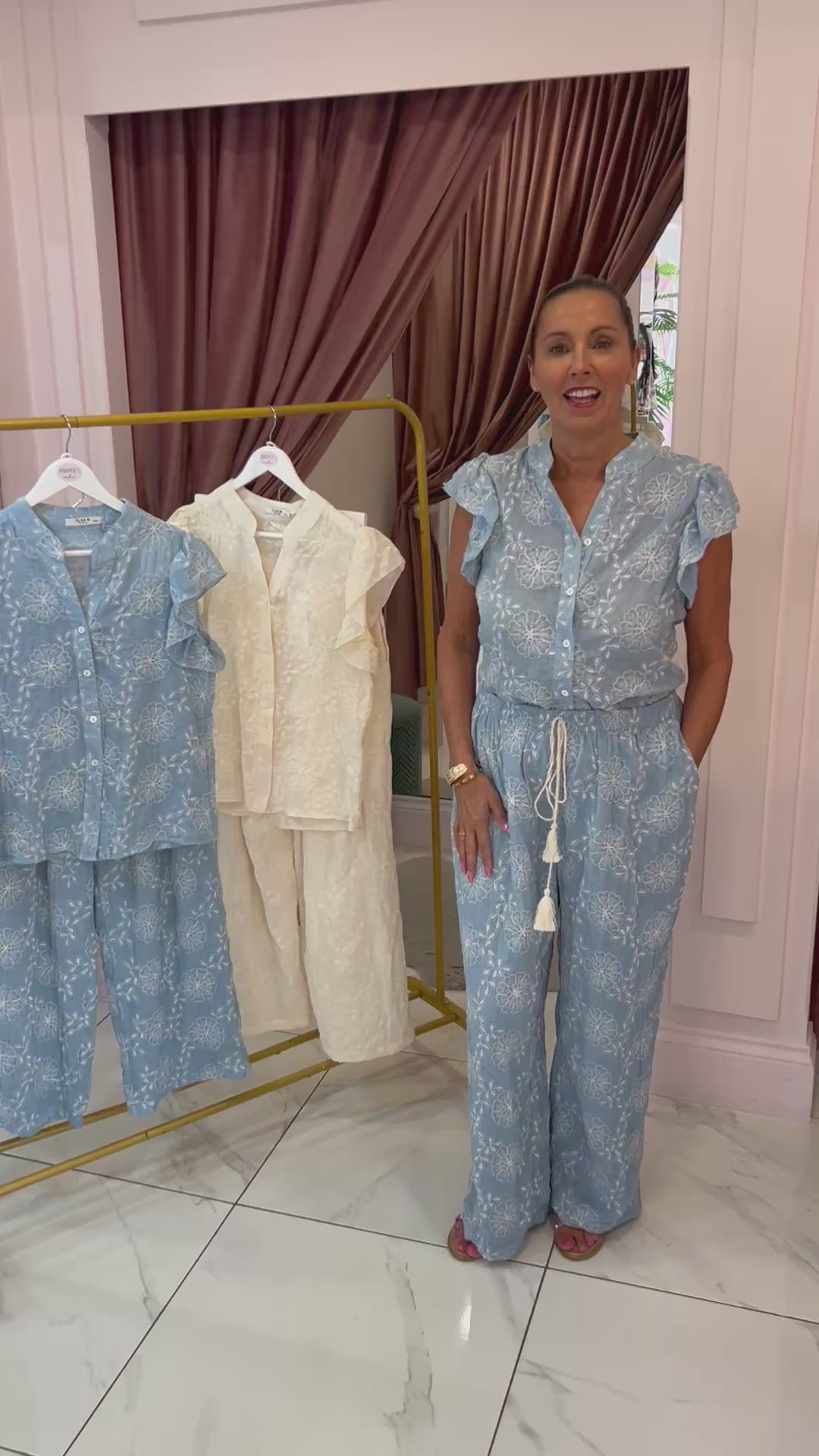 Talliah Blue Embroidered Trouser & Top Co Ord Set