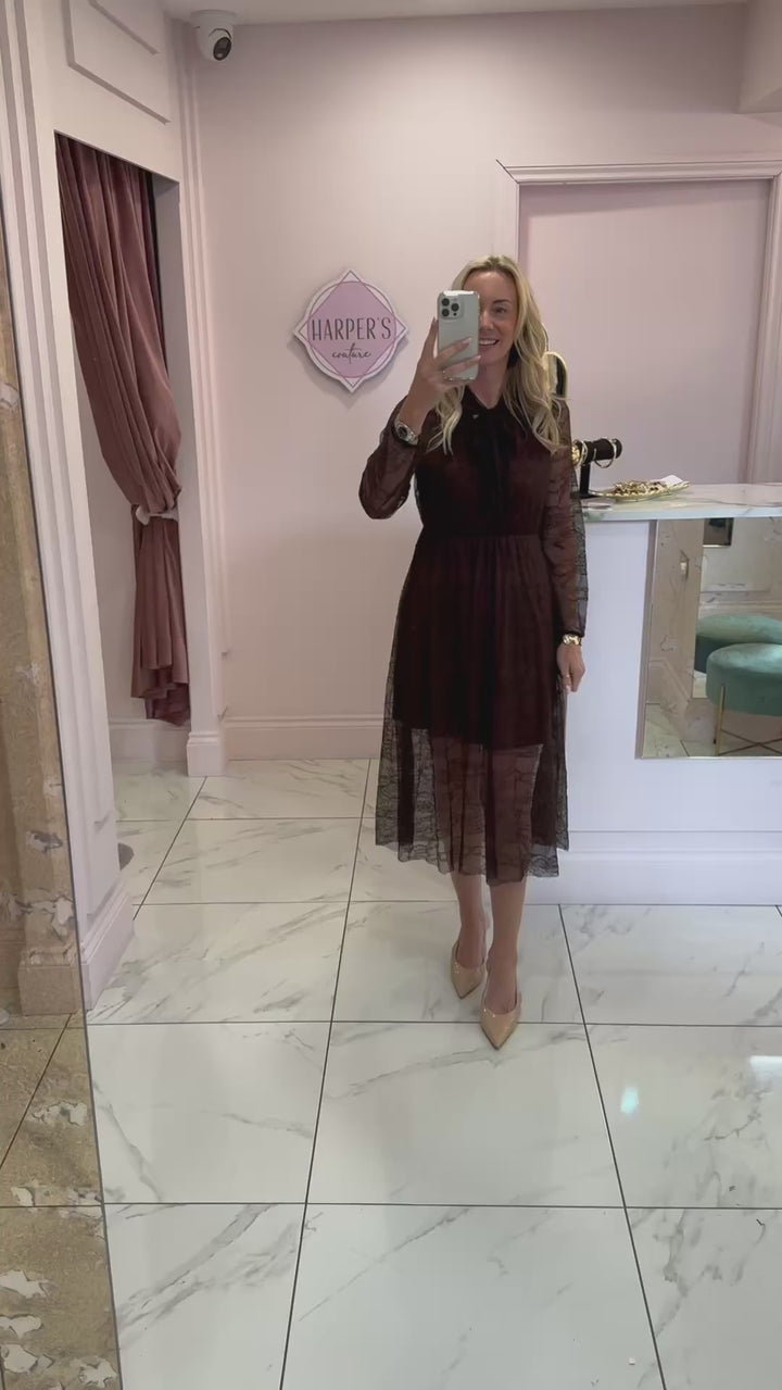Dionne Chocolate Brown Lace Long Sleeve Dress
