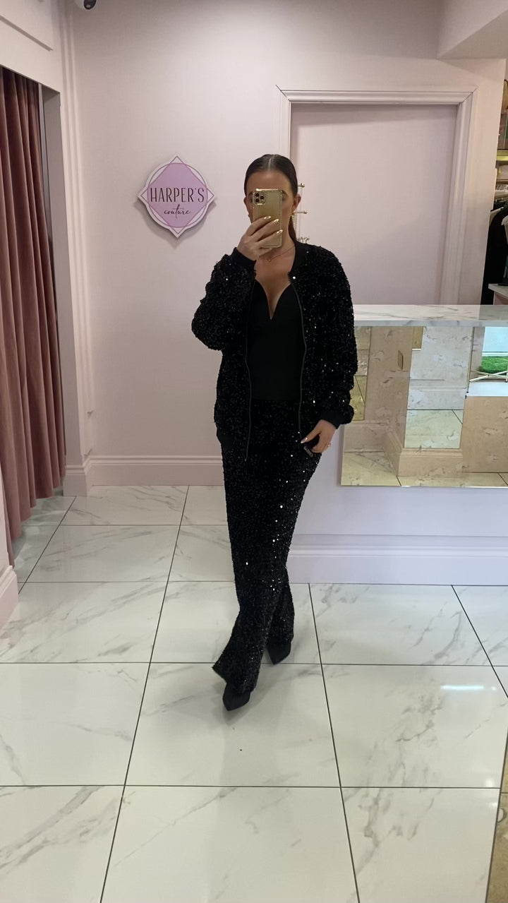 Betsy Black Sequin Bomber Jacket