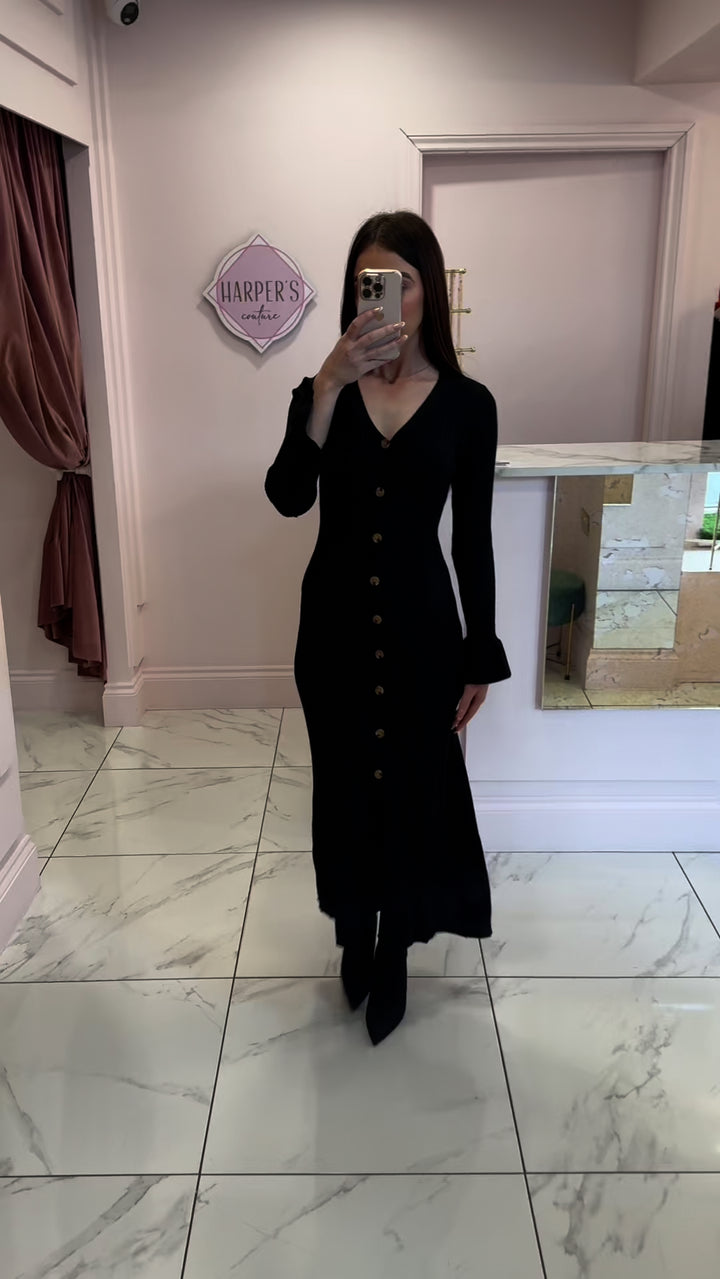 Lacie Black Long Sleeve Knit Midi Dress